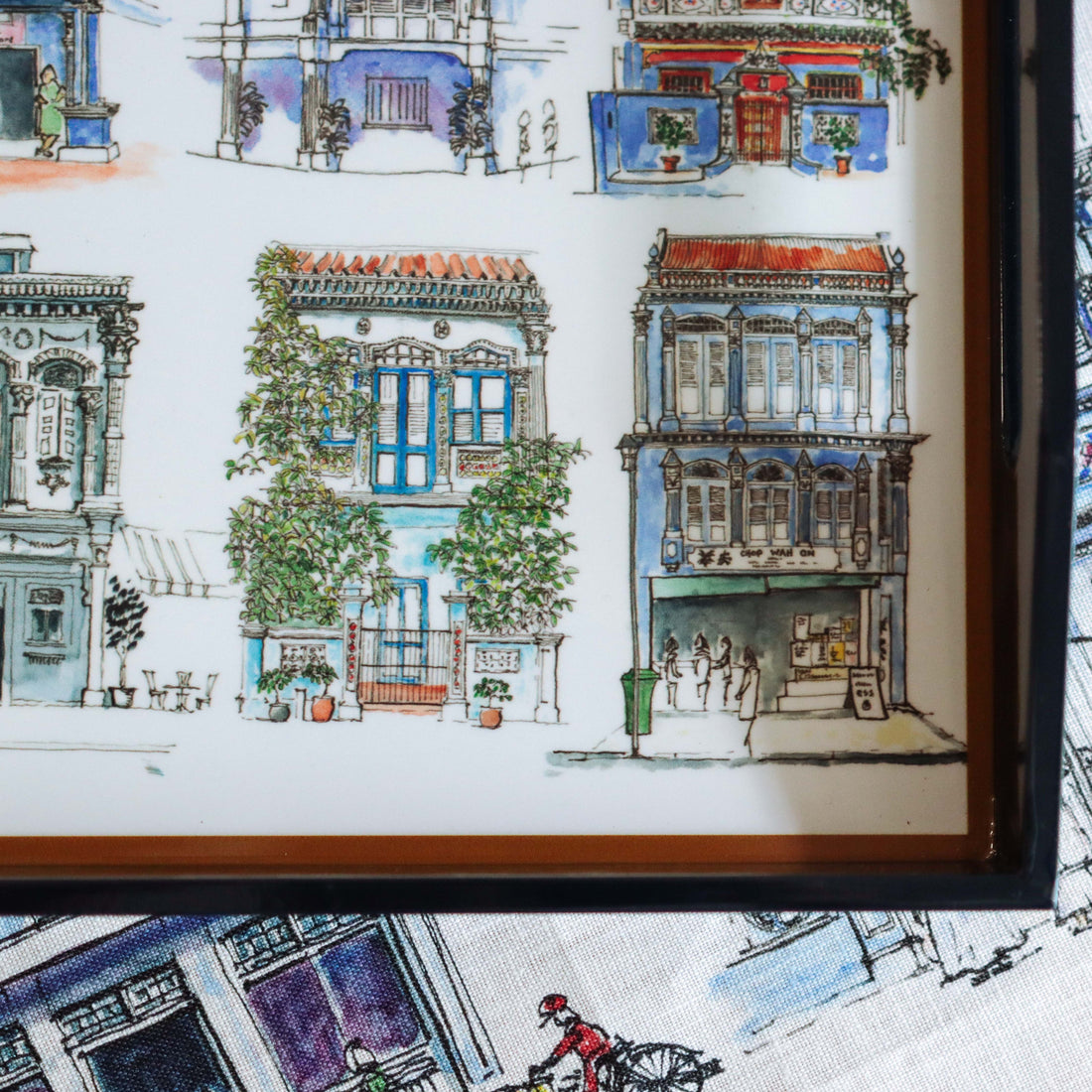Blue Lacquer Tray - Blue Shophouses