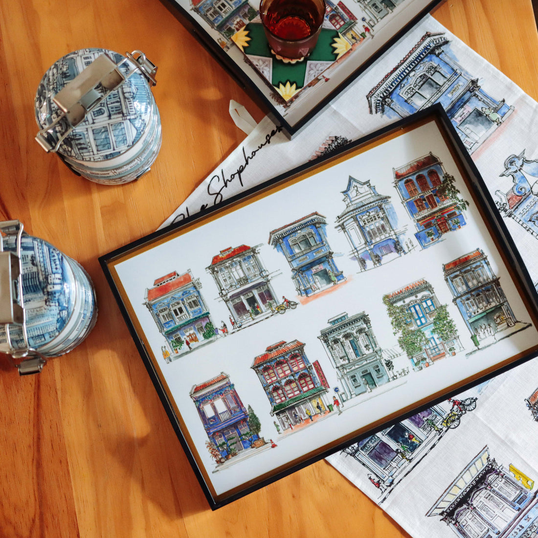 Blue Lacquer Tray - Blue Shophouses