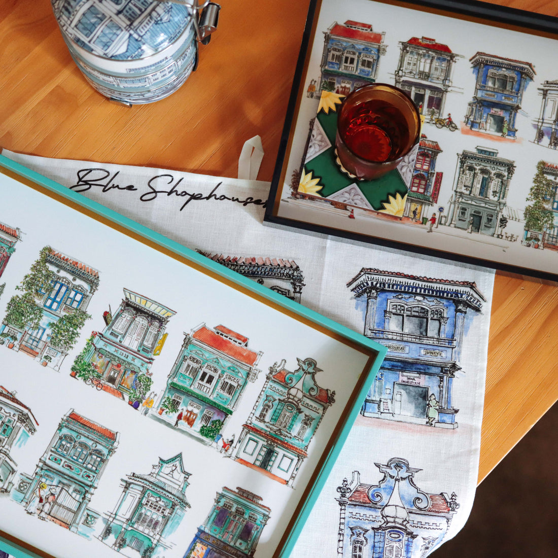 Turquoise Lacquer Tray - Turquoise Shophouses